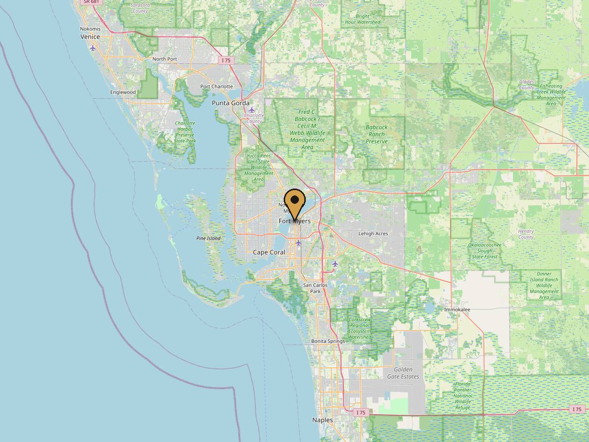 Map of the service area from Punta Gorda to Naples, centered on Fort Myers